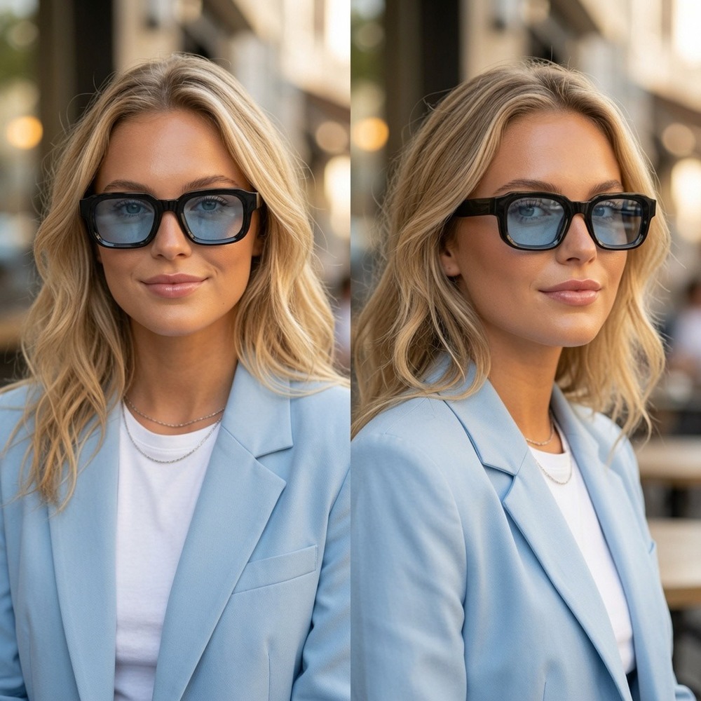 Womens Outdoor Rectangle Sunglasses Blue Lens Retro Fashion Designer UV400 Fancy